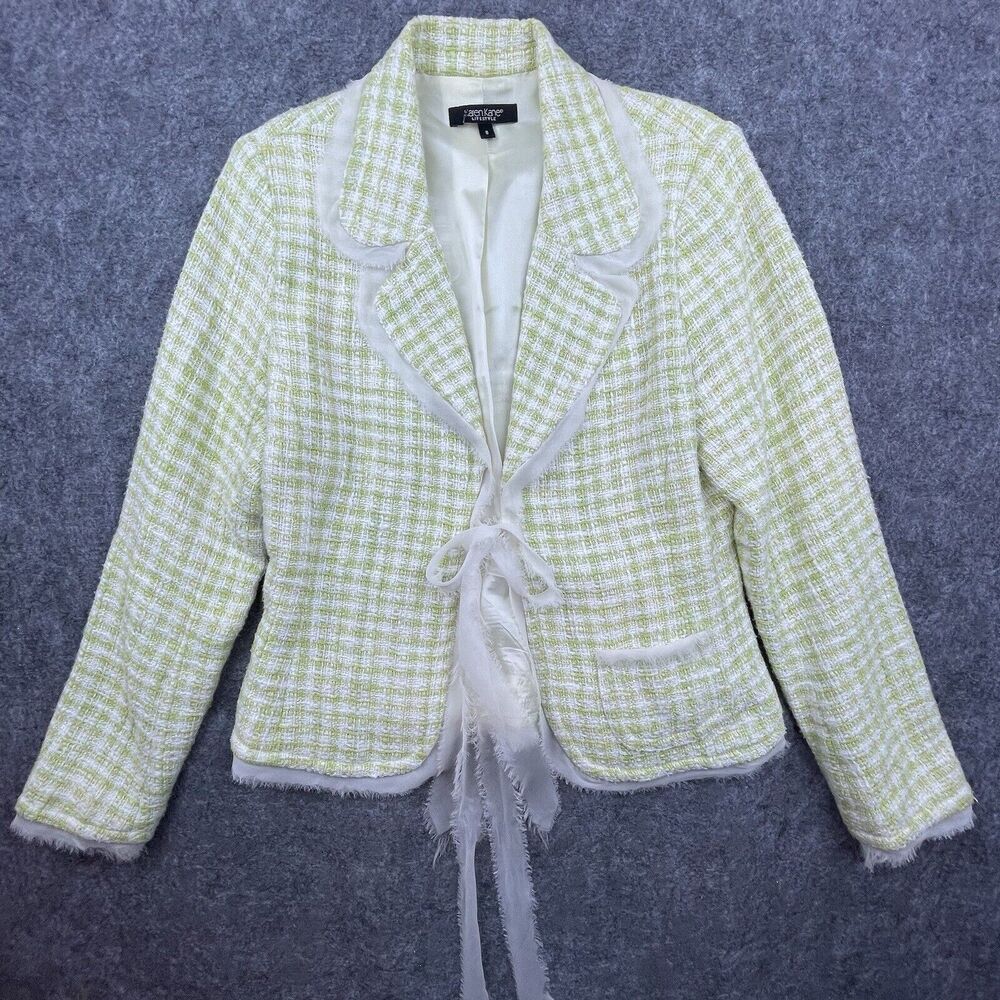 Karen Kane Lifestyle Blazer Womens 8 Pastel White Fringe Light Academia Preppy
